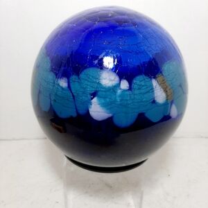 Blue and Teal Glass Art Sphere. 5 in. Requires battery.